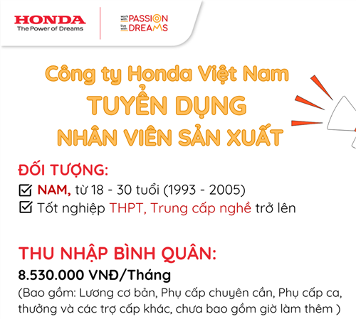 HONDA VIỆT NAM TUYỂN DỤNG