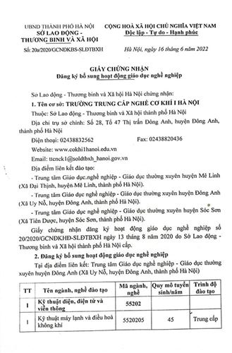 Giấy chứng nhận đăng ký hoạt động giáo dục nghề nghiệp điều chỉnh, bổ sung